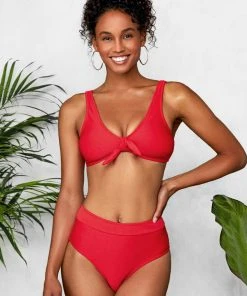 CUPSHE Ribbed Red Bowknot Red Bikini