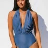 CUPSHE Hallie Plunging Halter One Piece Swimsuit
