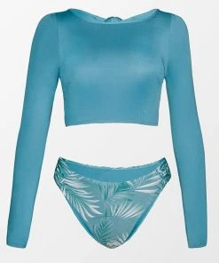 CUPSHE Justine Tropical Back Knot Long Sleeve Tankini Swimwear UP TO 70% OFF