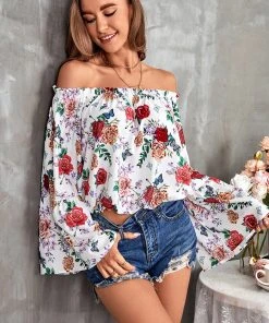 CUPSHE Baylee Long Sleeve Frill Off Shoulder Top Beach Shirts & Tops