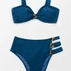 CUPSHE Navy Buttoned Strappy Mid Waisted Bikini