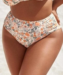 CUPSHE Smocked And Floral Swimsuits Elodie Ditsy Floral Ruched Plus Size Bikini Bottom