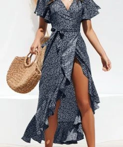 CUPSHE Dresses Claire Mid Length Ruffle Polka Dot A-Shape Dress