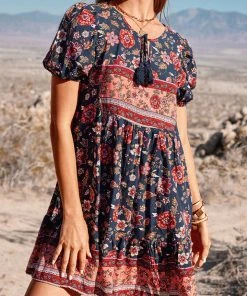 CUPSHE Dresses Jaycee Bubble Sleeve Tassel Dress