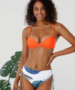 CUPSHE Neon Orange And Leafy Knotted Drawstrig Bikini Bikinis
