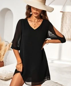 CUPSHE Dresses Demetria V-neck Half Sleeves Loose Waisted A-Shape Dress