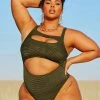 CUPSHE Love Los Angeles Ribbed Cutout Plus Size One Piece Swimsuit