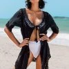CUPSHE Susan Black Crochet Tie Front Kimono Cover Ups