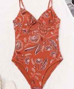 CUPSHE Boho Impression Underwire Tie Front One Piece Swimsuit