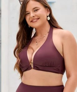 CUPSHE Plus Size Arizona Road Trip Molded Ring Front Halter Bikini Top