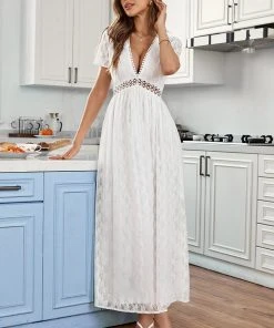 CUPSHE Dresses Ciara Plunge Maxi Fitted Waisted A-Shape Dress