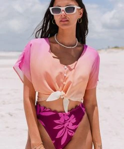 CUPSHE Summerslate Tie Waist Ombre Crop Cover Up Top