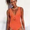 CUPSHE Brittany Orange Ruched One Piece Swimsuit