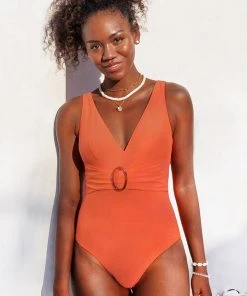 CUPSHE Brittany Orange Ruched One Piece Swimsuit