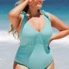 CUPSHE Charmed Romance Faux Bow Tummy Control Plus Size One Piece Swimwear UP TO 70% OFF