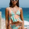 CUPSHE Blooming Flowers Peplum Cropped Tankini And High Waist Set Swimwear UP TO 70% OFF