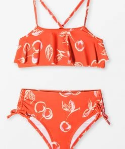 CUPSHE Girls' Sweet Cherries Flounce Midkini And Tie Side Hipster Set