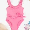 CUPSHE Summer Dreaming High Neck Classic-Standard Leg Girls Pink One Piece Swimsuit