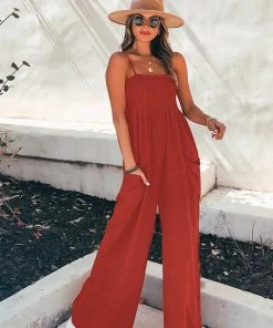 CUPSHE Zola Sleeveless Square Neck Smocking Jumpsuit