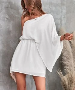 CUPSHE Coralie One-shoulder Elastic Waist Short Dress Dresses