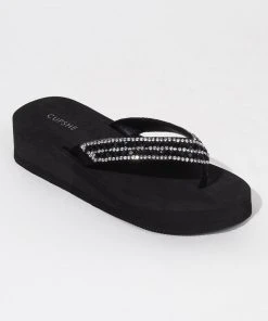 CUPSHE Amaretto Black Open Toe Flat Sandals