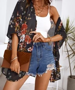 CUPSHE Agatha Normal Sleeve Print Pattern Chiffon Kimono Cover Up Cover Ups