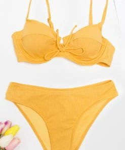 CUPSHE Bikinis Asha Rib Underwire Tie Front Bikini