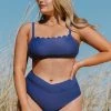 CUPSHE Santorini Solid Scalloped High Waist Tummy Control Plus Size Set