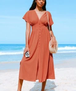 CUPSHE Dresses Aubriella Button Front Split Dress