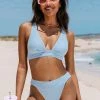 CUPSHE Abigale Blue Criss Cross Back Tie Ruched Bikini