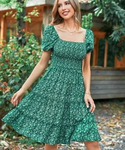 CUPSHE Honopu Square Neck Bubble Sleeve Ditsy A-Shape Dress Dresses