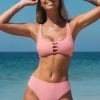 CUPSHE Bikinis Santorini Solid Strappy Bralette And Classic Hipster Pink Set