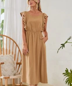 CUPSHE Dresses Karen Round Neck Fitted Waisted Ruffled Dress