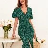 CUPSHE Aubree Short Sleeve Mid Length Lace Up Green Dress