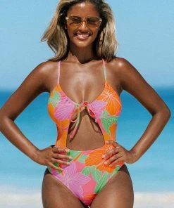 CUPSHE Floral Impressions Tunneled Cutout One Piece Swimsuit One Pieces
