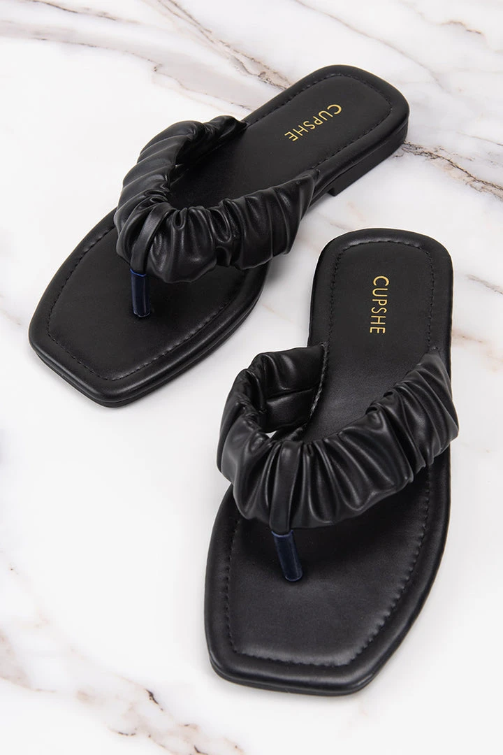 CUPSHE Black Orchid Ruched Thong Sandals