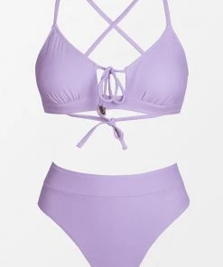CUPSHE Swimwear UP TO 70% OFF Purple Lace Up High Waisted Bikini