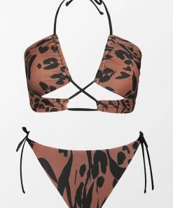 CUPSHE Wild At Heart Tan & Black Halter Tie Side Bikini