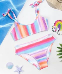 CUPSHE Vapor Wave Faux Tie Bralette And Mid Rise Hipster Bikini Set