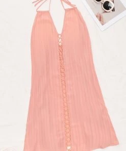 CUPSHE Vacation Dresses Yasmine Halter V-neck Backles Slip Cover-up Dress