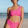 CUPSHE Seaside Holiday Pink Scalloped One Shoulder And High Waist Bikini Set Swimwear UP TO 70% OFF