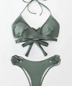CUPSHE Dusty Green Strappy Wrap Bikini Swimwear UP TO 70% OFF