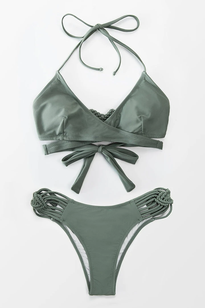 CUPSHE Dusty Green Strappy Wrap Bikini Swimwear UP TO 70% OFF