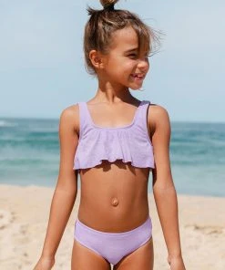 CUPSHE Swimwear UP TO 70% OFF Vapor Wave Solid Floral Ruffled Bikini Set