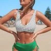 CUPSHE Bikinis Stripe Bikini With Green Cinched Bottom