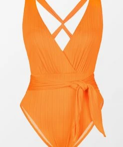 CUPSHE One Pieces Retro Rib Surplice Sash Belt Tummy Control One Piece Swimsuit
