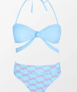CUPSHE Hashtag Geo Knot Tie Bandeau And Banded High Waist Bikini Set