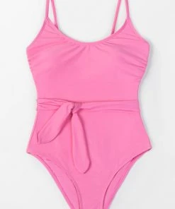 CUPSHE Flora Pink Belt Knot Pink One Piece Swimsuit