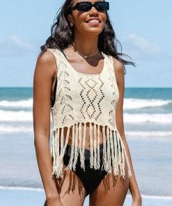 CUPSHE Cover Ups Nikky Round Neck Wide Straps Braided Tassel Cover Up