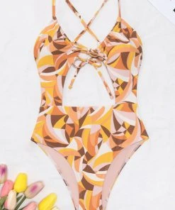CUPSHE One Pieces Alexys Abstract Print Cut-out One Piece Swimsuit